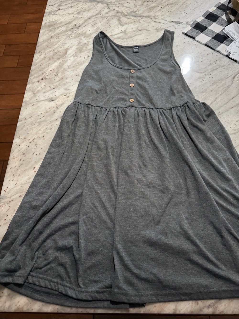 SHEIN Charcoal Gray Sleeveless Button-Front Babydoll Dress